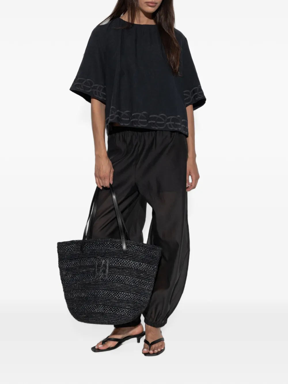 By Malene Birger Marian linnen blouse met borduurwerk Zwart