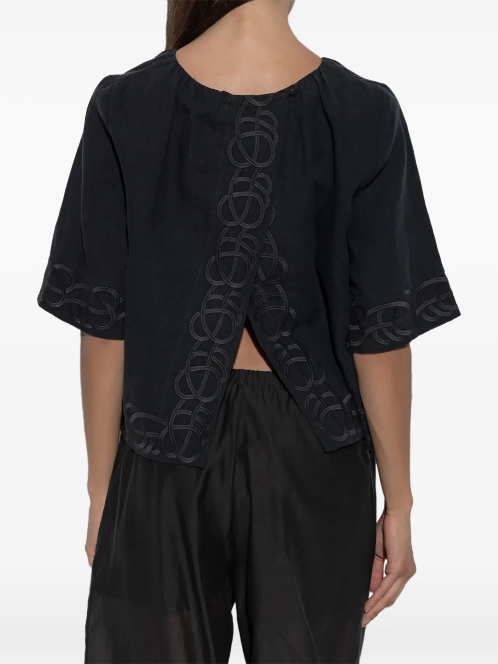By Malene Birger Marian linnen blouse met borduurwerk Zwart