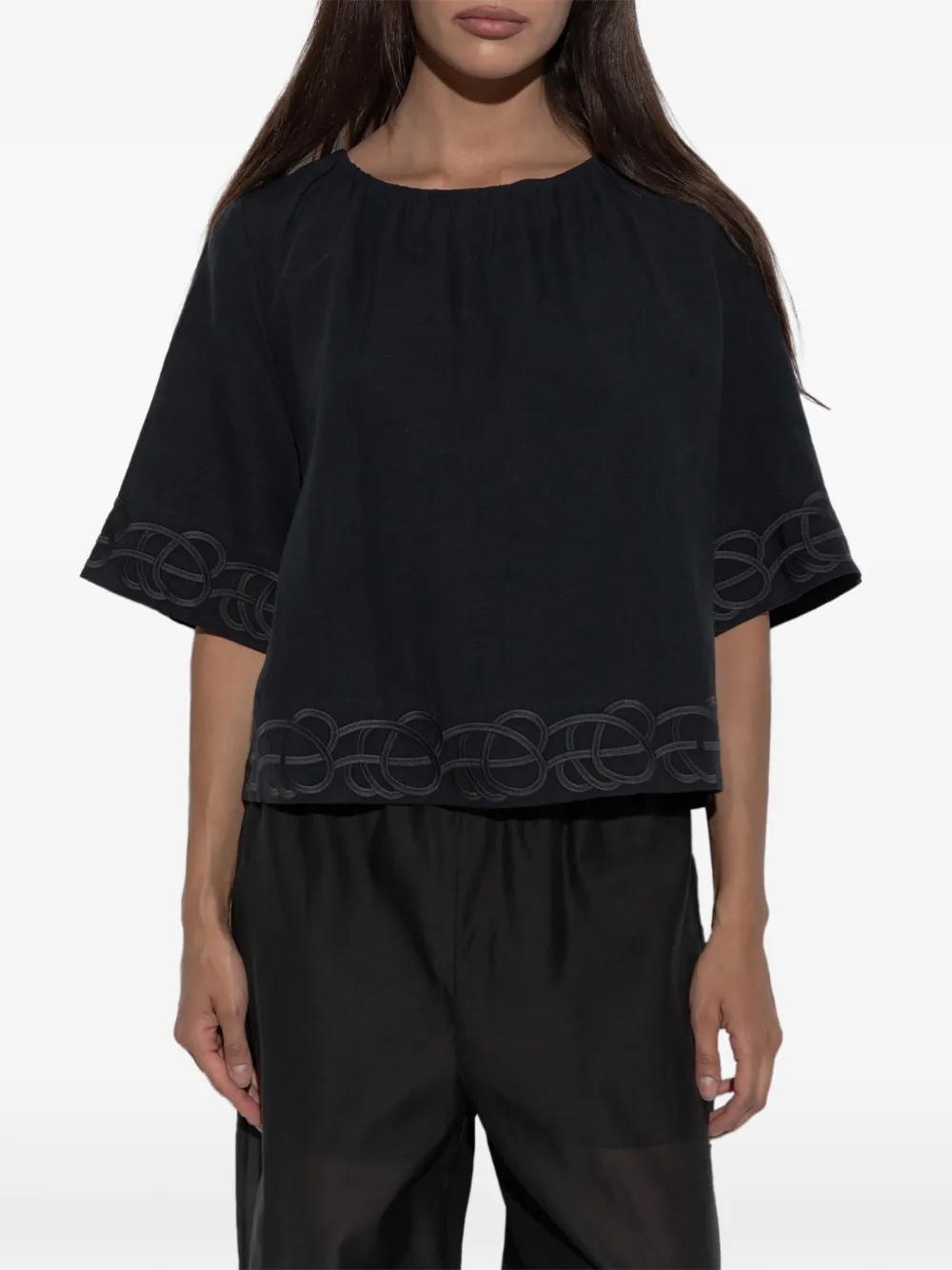 By Malene Birger Marian linnen blouse met borduurwerk Zwart