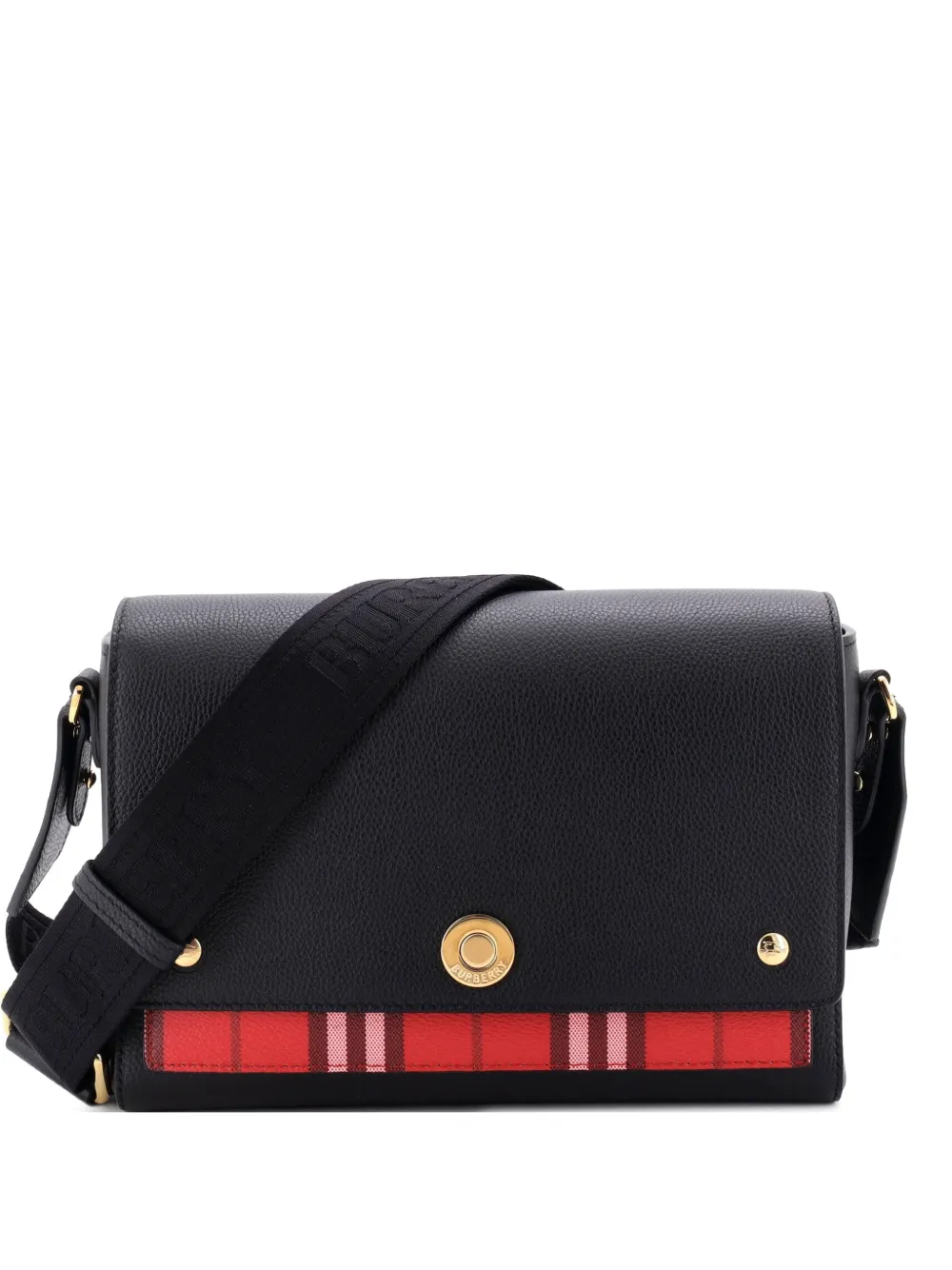 Burberry Pre-Owned Note Leather with Vintage Check Canvas Medium crossbody bag - Nero