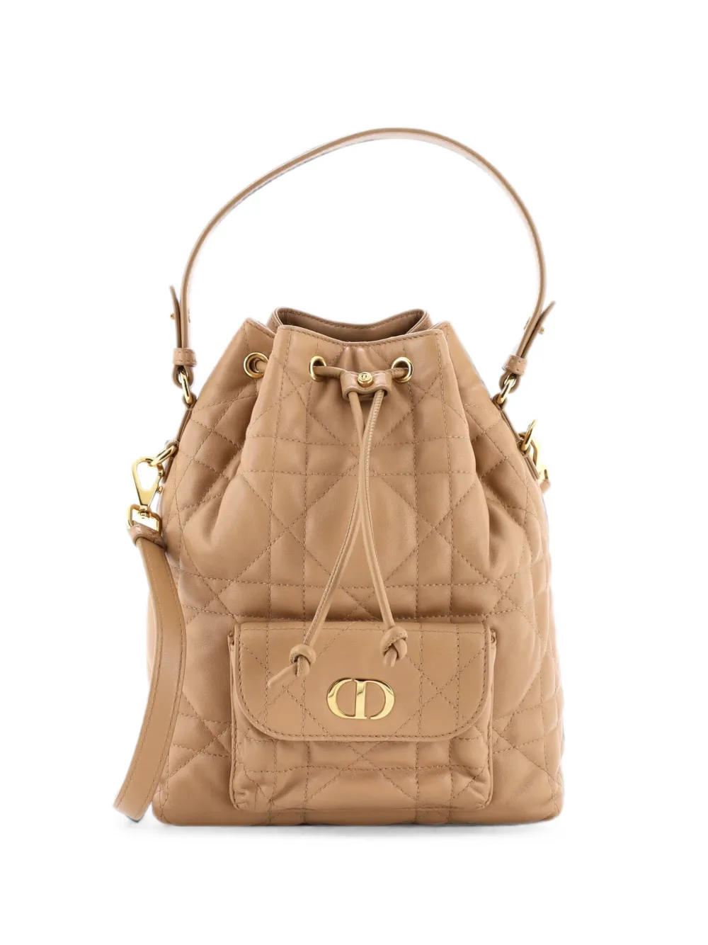 Christian Dior Pre-Owned Caro Quilted Leather Small bucket bag - Neutrals