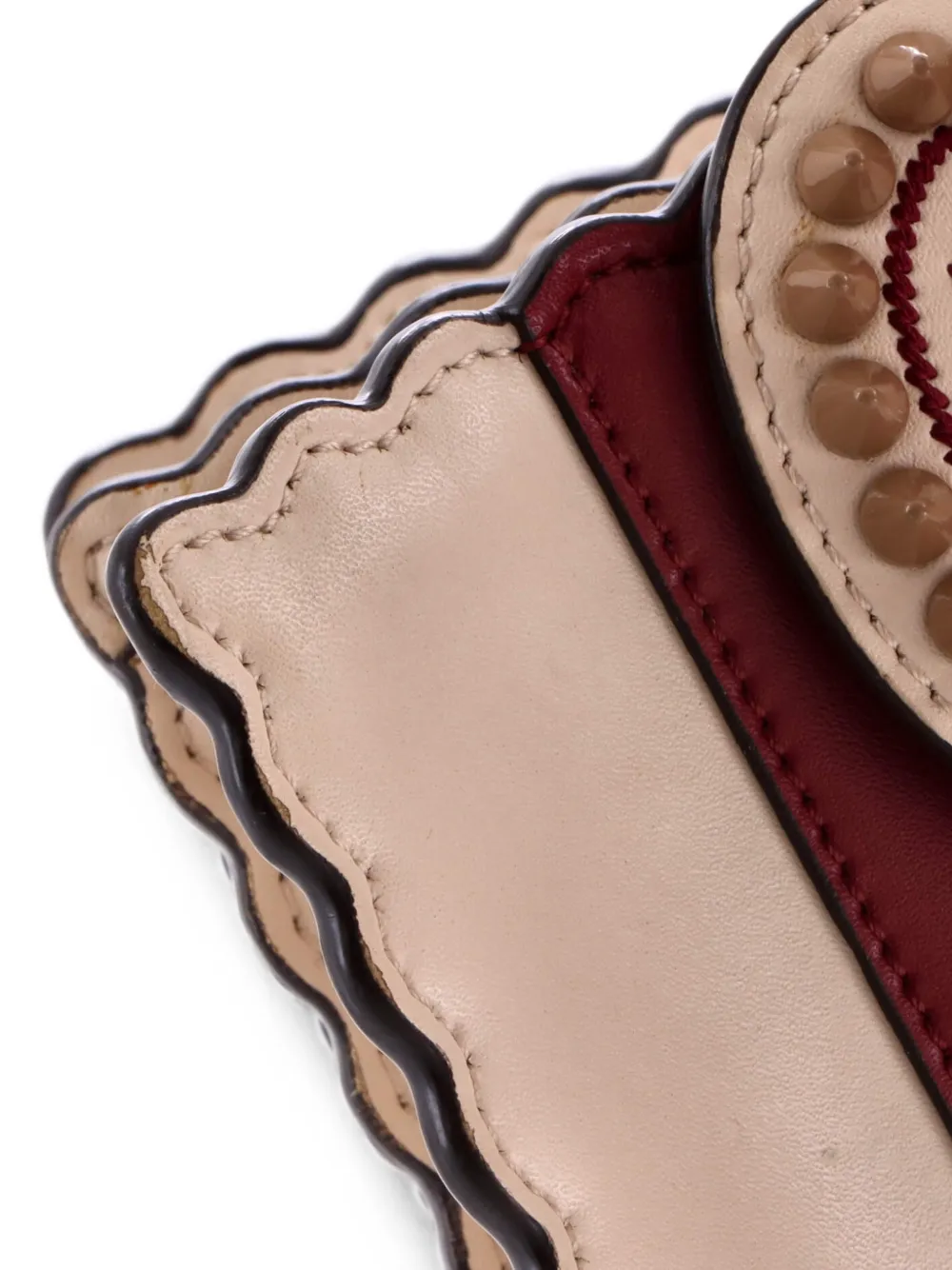 Fendi Pre-owned Kan I Bag Embroidered Studded Leather Medium Shoulder Bag in Neutrals, view 5
