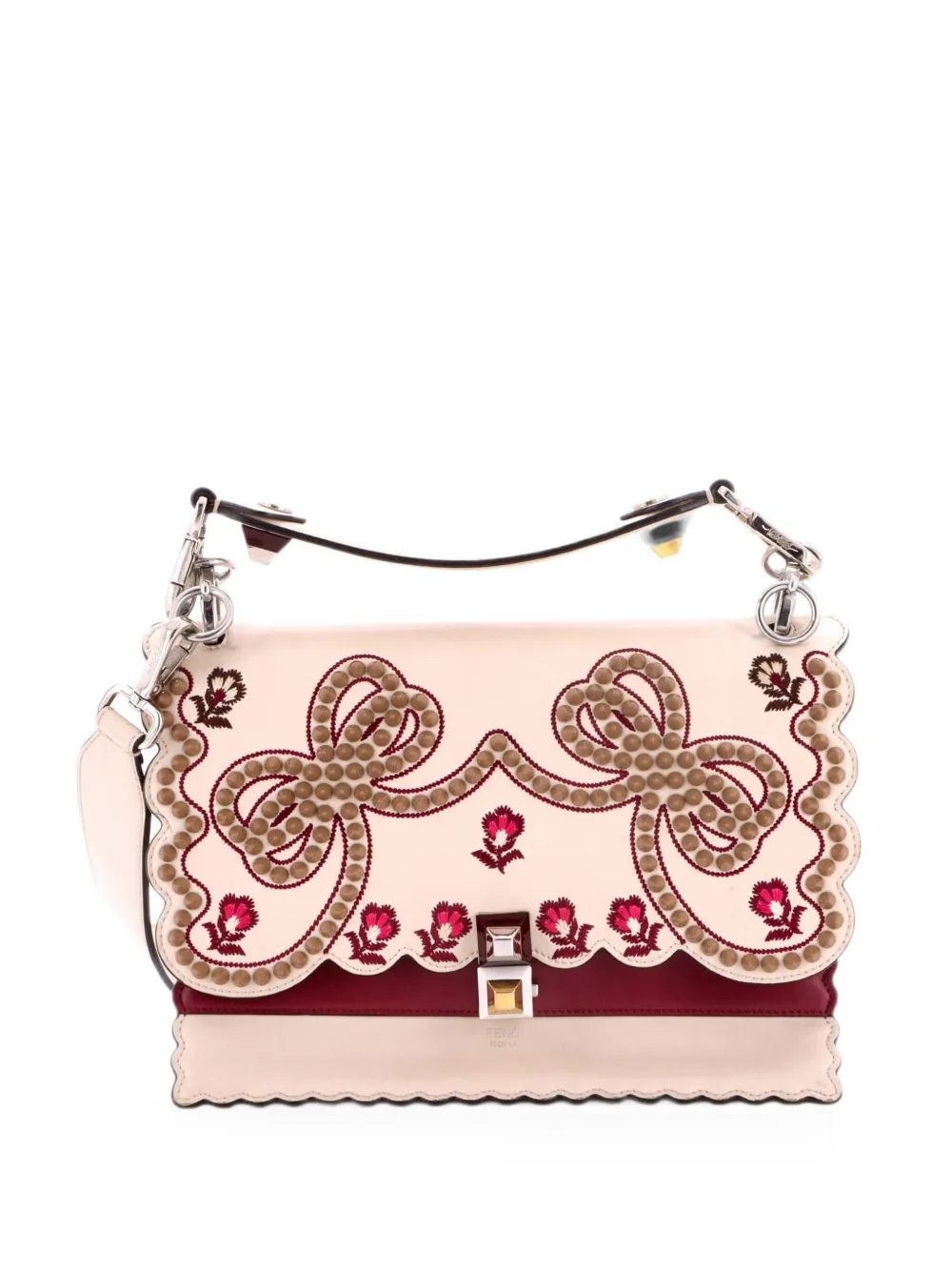 Fendi Pre-Owned Kan I Bag Embroidered Studded Leather Medium shoulder bag - Toni neutri
