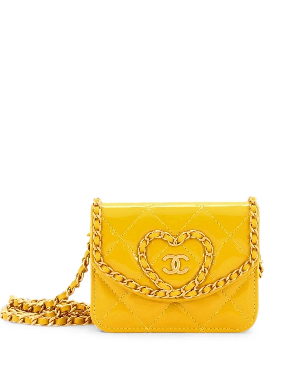 CHANEL Pre-Owned Heart Chain Flap Bag Quilted Patent Mini crossbody bag - Giallo