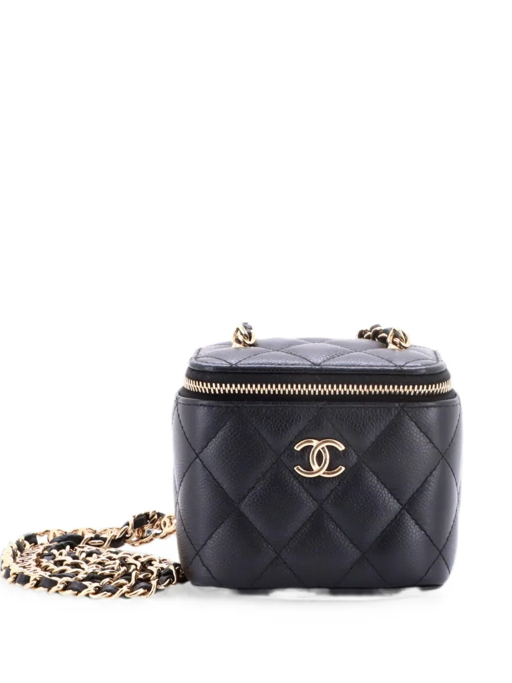 CHANEL Pre-Owned Tiny CC Link Vanity Case with Chain Quilted Caviar Mini clutch bag - Nero