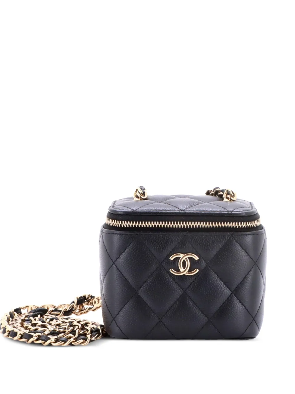 CHANEL Pre-Owned Tiny CC Link Vanity Case with Chain Quilted Caviar Mini clutch bag - Nero