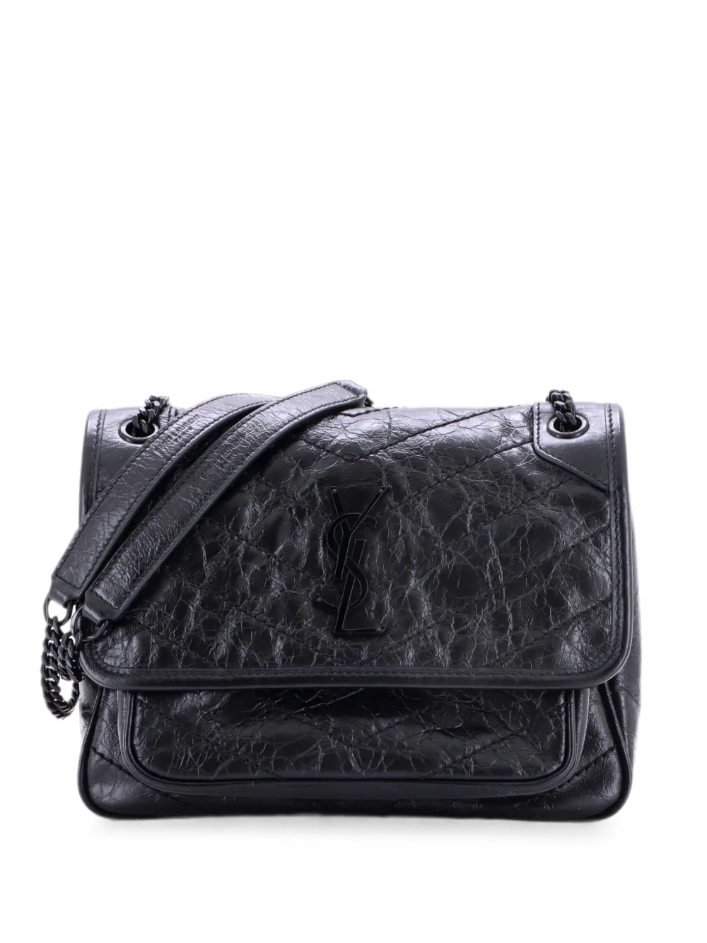 Saint Laurent Pre-Owned Niki Chain Flap Bag Matelasse Chevron Leather Baby shoulder bag - Black