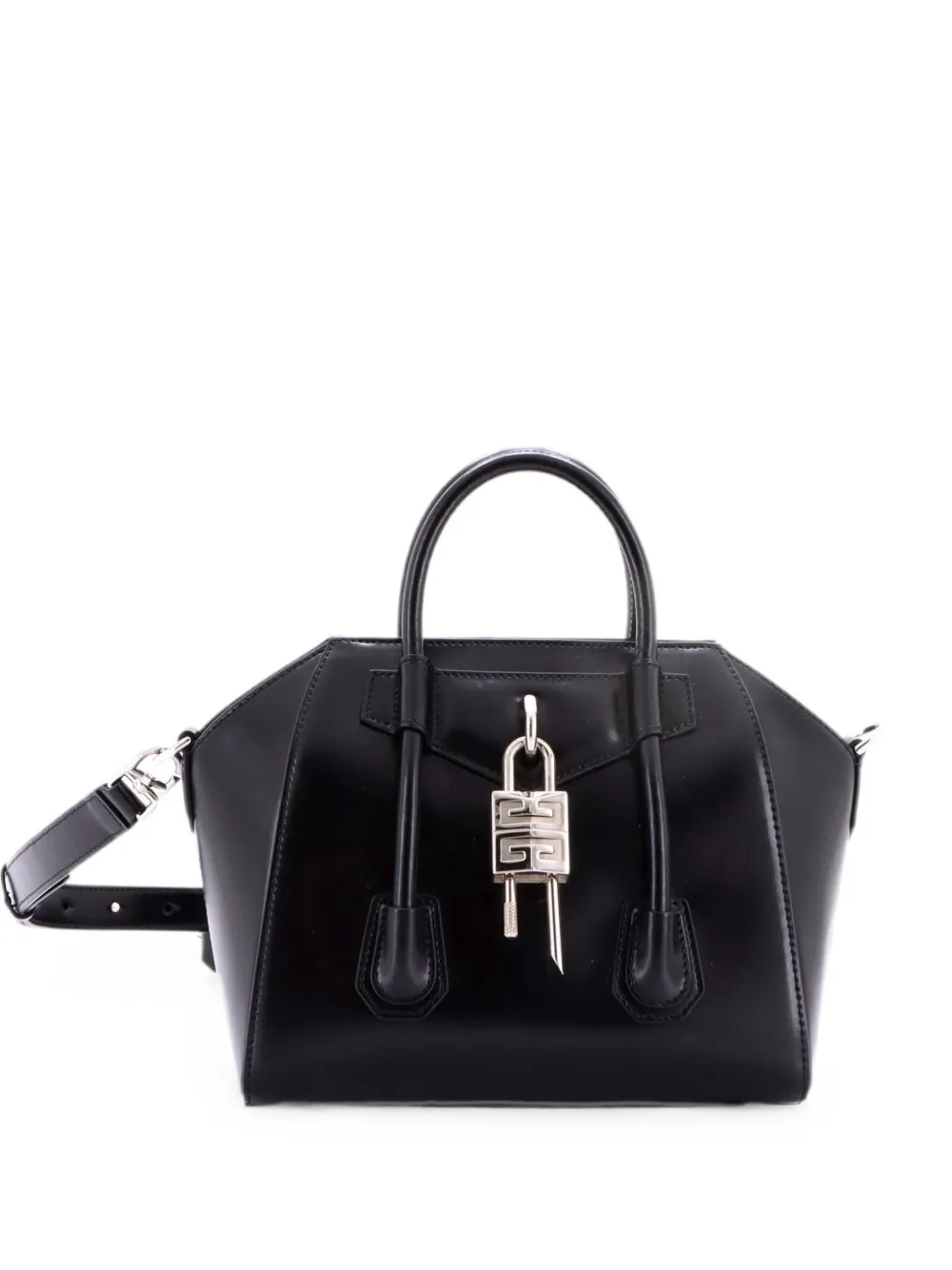 Pre-owned Givenchy Antigona Lock Bag Leather Mini Crossbody Bag In Black