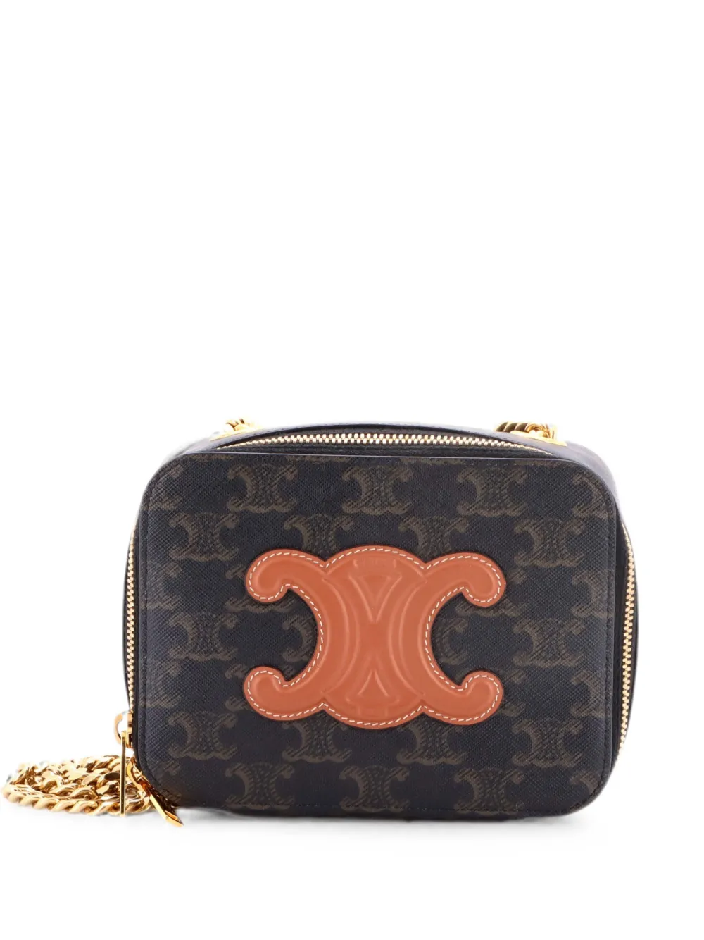Celine Pre-Owned Cuir Triomphe Box Chain Crossbody Bag Triomphe Coated Canvas Mini shoulder bag - Brown