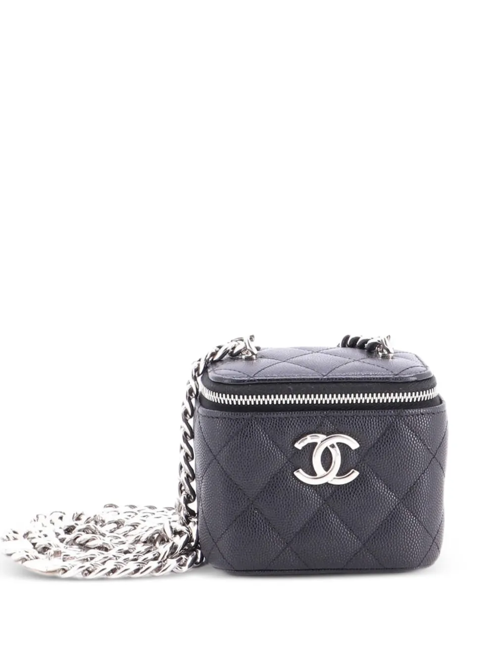 CHANEL Pre-Owned Coco Enamel Strap Vanity Case with Chain Quilted Caviar Mini crossbody bag - Nero