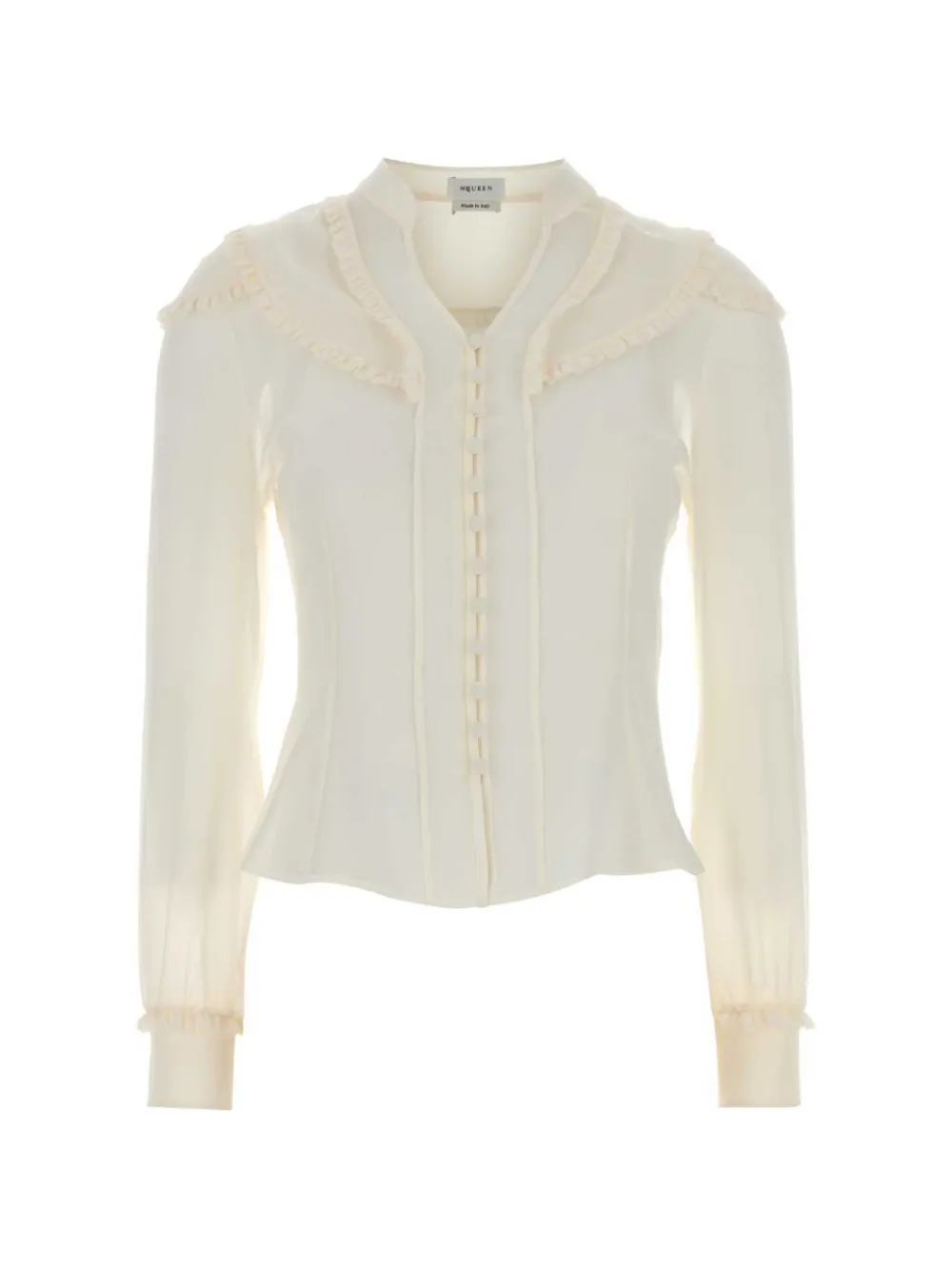 Alexander McQueen ruffled silk-chiffon shirt - Neutrals