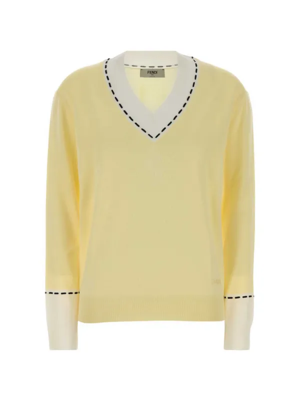 Fendi V-neck Sweater in Yellow