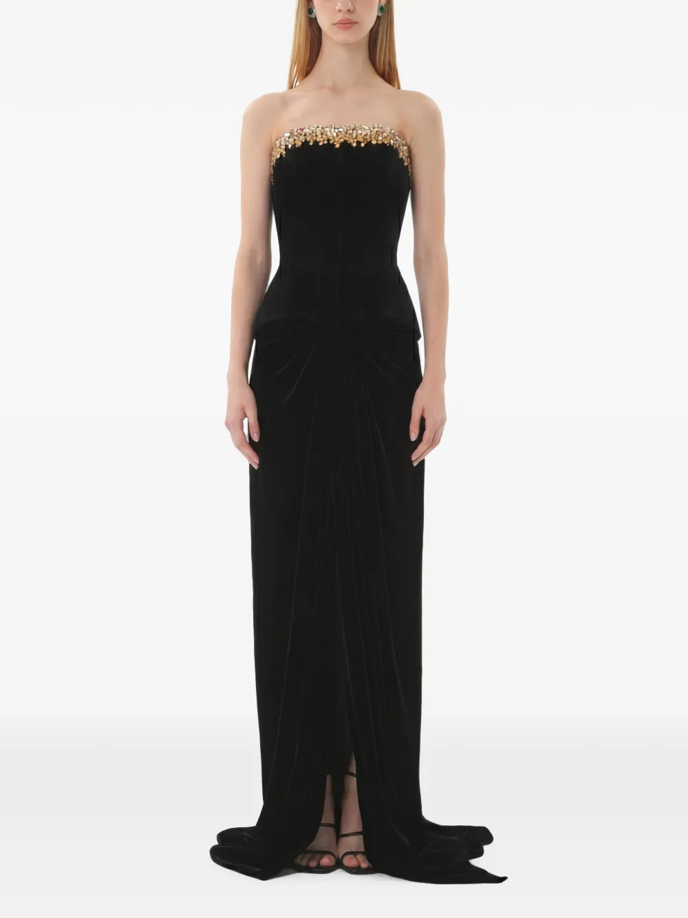 Dina Melwani crystal-trim velvet maxi dress