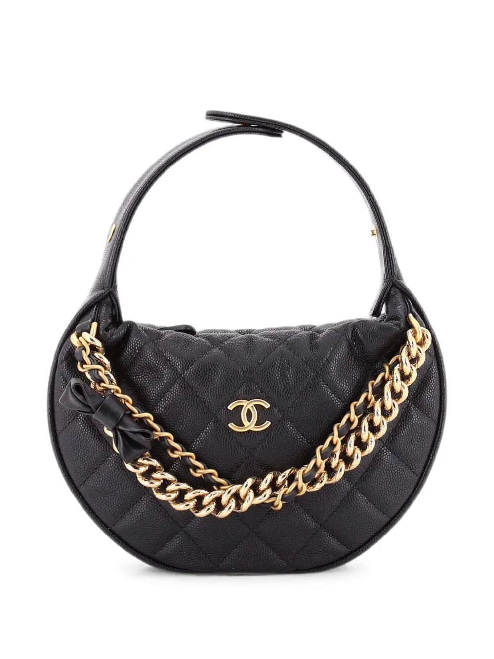 CHANEL Pre-Owned Double Chain Bow Pouch Quilted Caviar Mini hobo bag - Nero