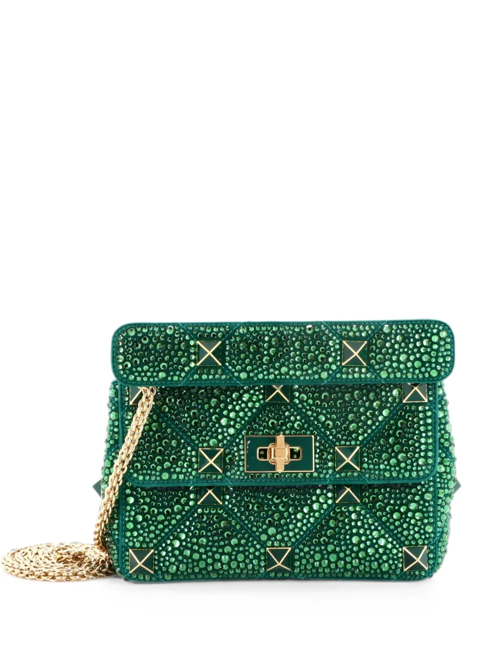 Valentino Garavani Pre-Owned Roman Stud Flap Bag Embellished Suede Medium shoulder bag - Verde