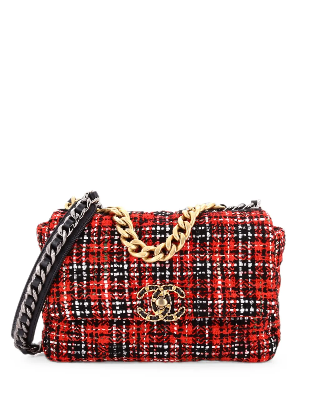 CHANEL Pre-Owned 19 Flap Bag Quilted Tweed Medium crossbody bag - Rosso
