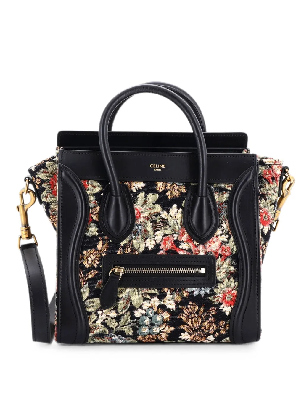 Celine Pre-Owned Luggage Bag Printed Jacquard and Leather Nano satchel - Black