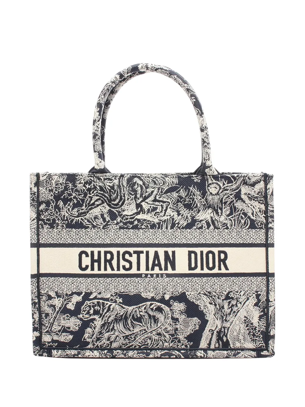 Christian Dior Pre-Owned 2010-2026 Dior BOOK Medium Bag Toile de Jouy canvas Navy White Used Women tote bag - Blu