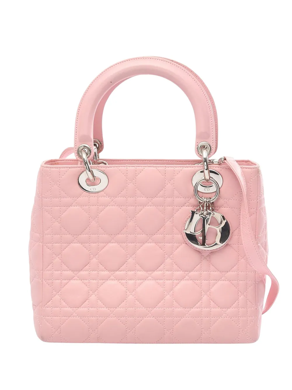 Christian Dior Pre-Owned 2010-2026 Dior LADY DIOR Christian Dior Medium 2-Way Bag leather Pink Used Women handbag