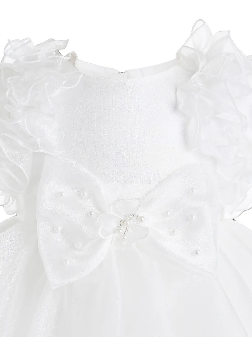 Tulleen Jurk met ruches en strik-detail Wit
