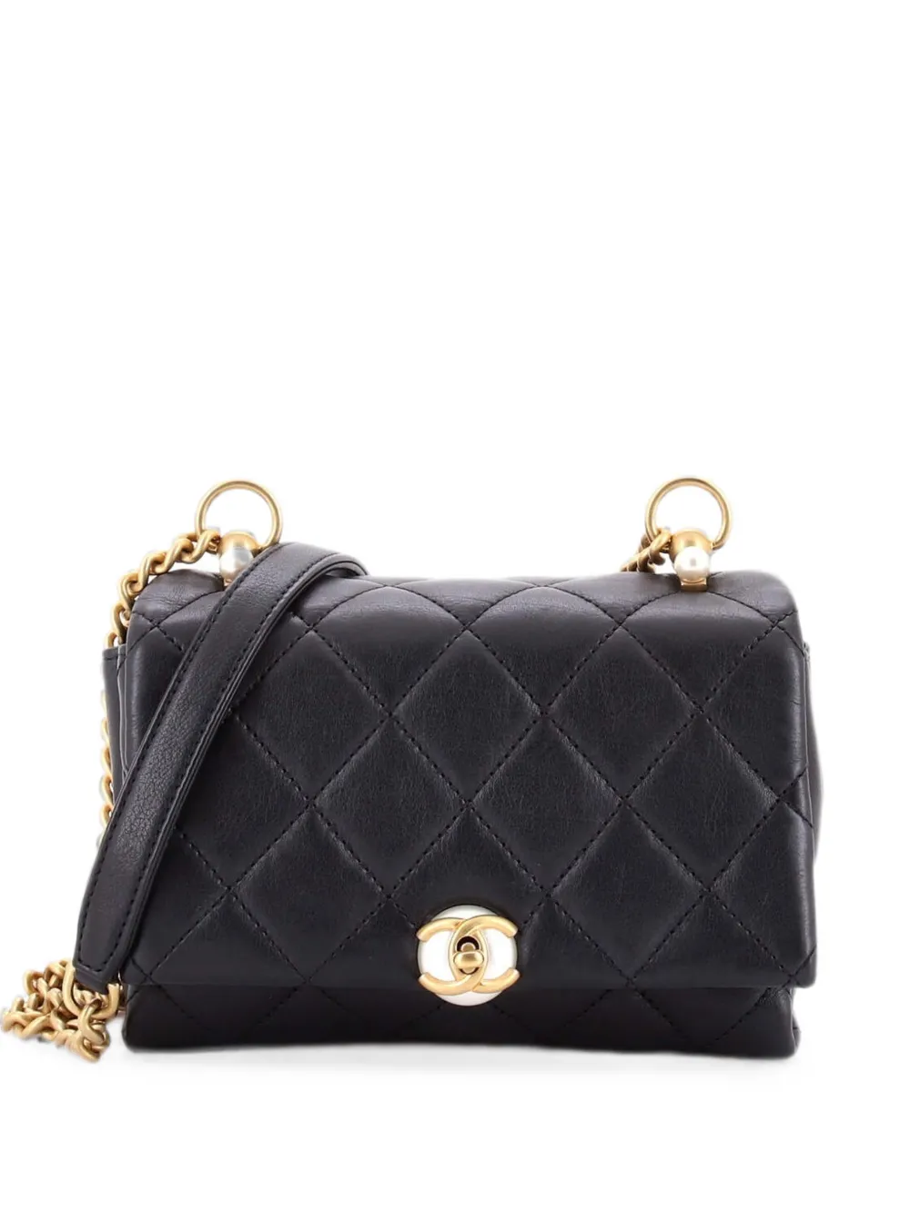CHANEL Pre-Owned Pearl CC Accordion Flap Bag Quilted Calfskin Mini shoulder bag - Nero