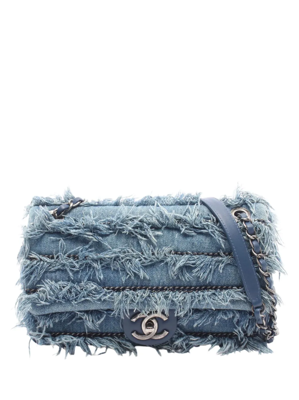 CHANEL Pre-Owned 2014-2015 Mini Paris-Dubai Denim Fringe Single Flap shoulder bag - Blu