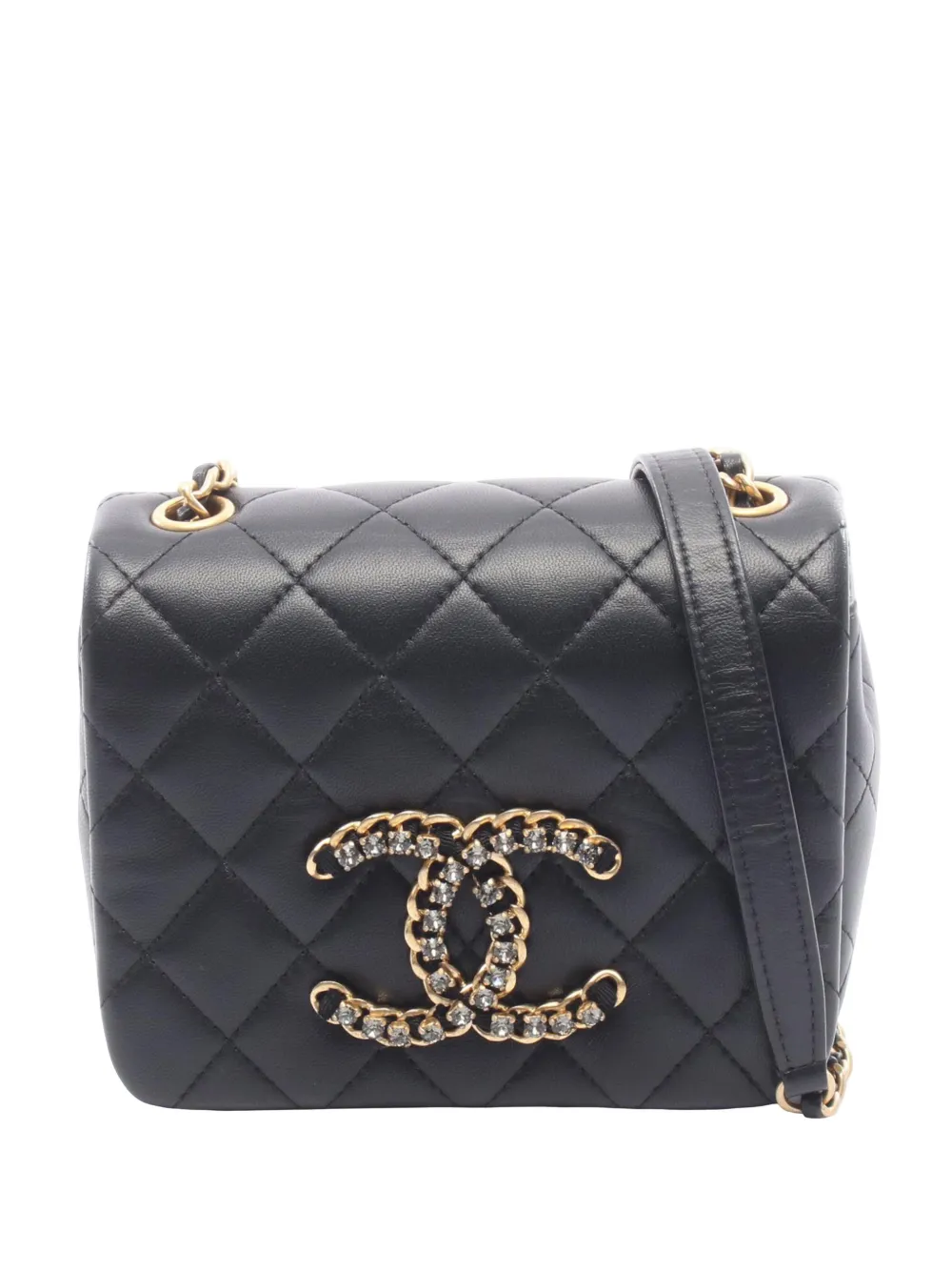 CHANEL Pre-Owned 2021-2026 Mini Quilted Lambskin CC Crystal Full Flap crossbody bag - Nero
