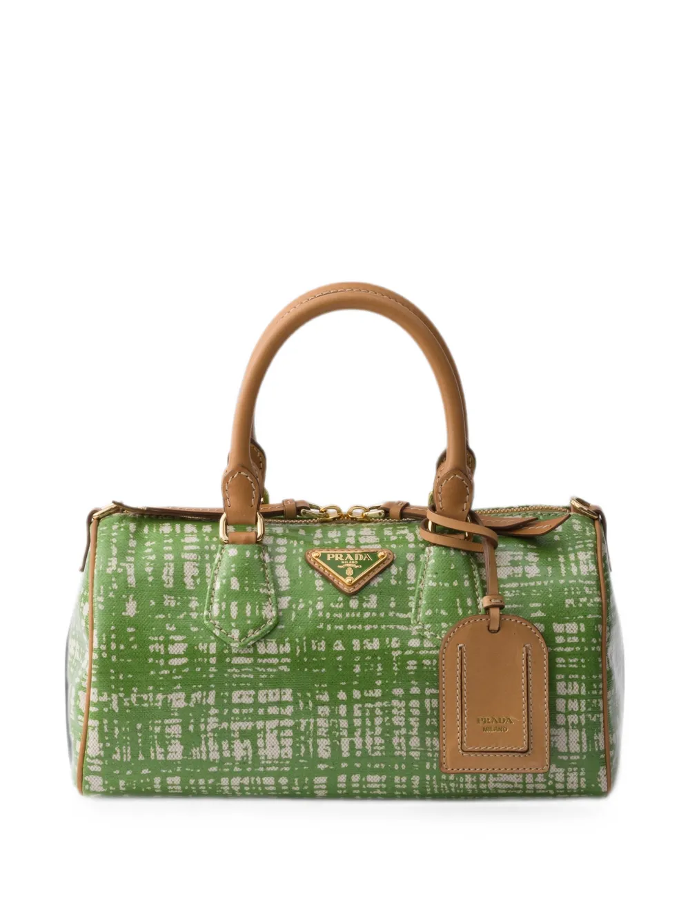 Prada small linen blend and leather top-handle bag - Verde
