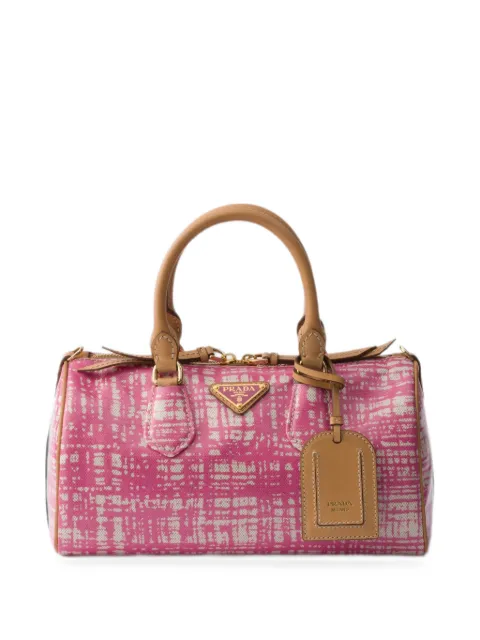 Prada small linen blend and leather top-handle bag