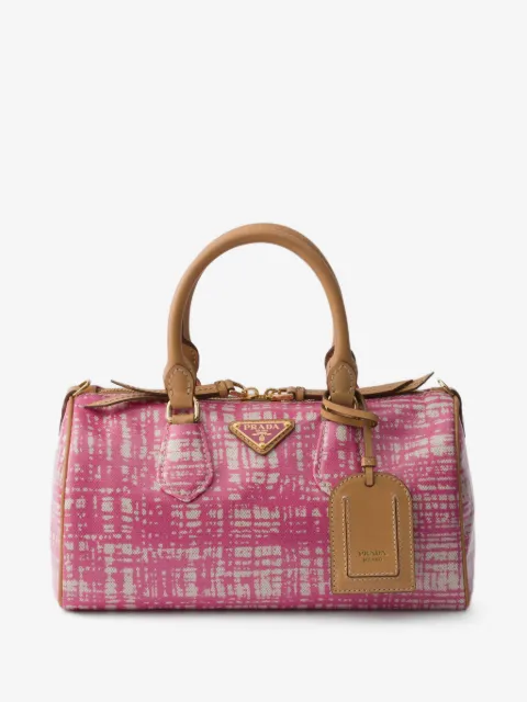Prada small linen blend and leather top-handle bag