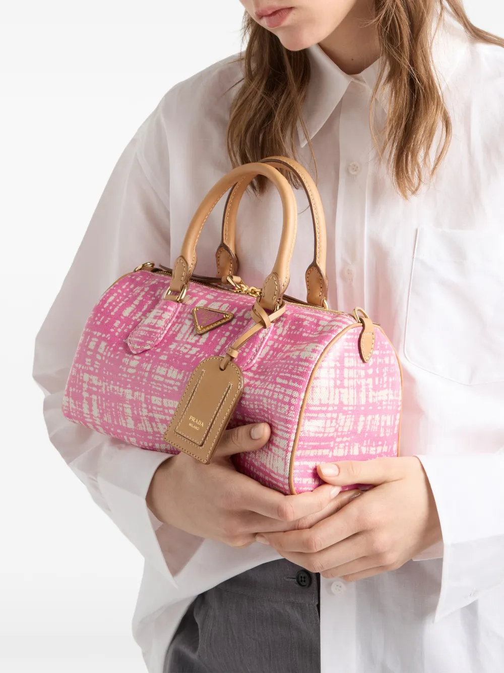 Prada Kleine leren en linnenblend handtas Roze