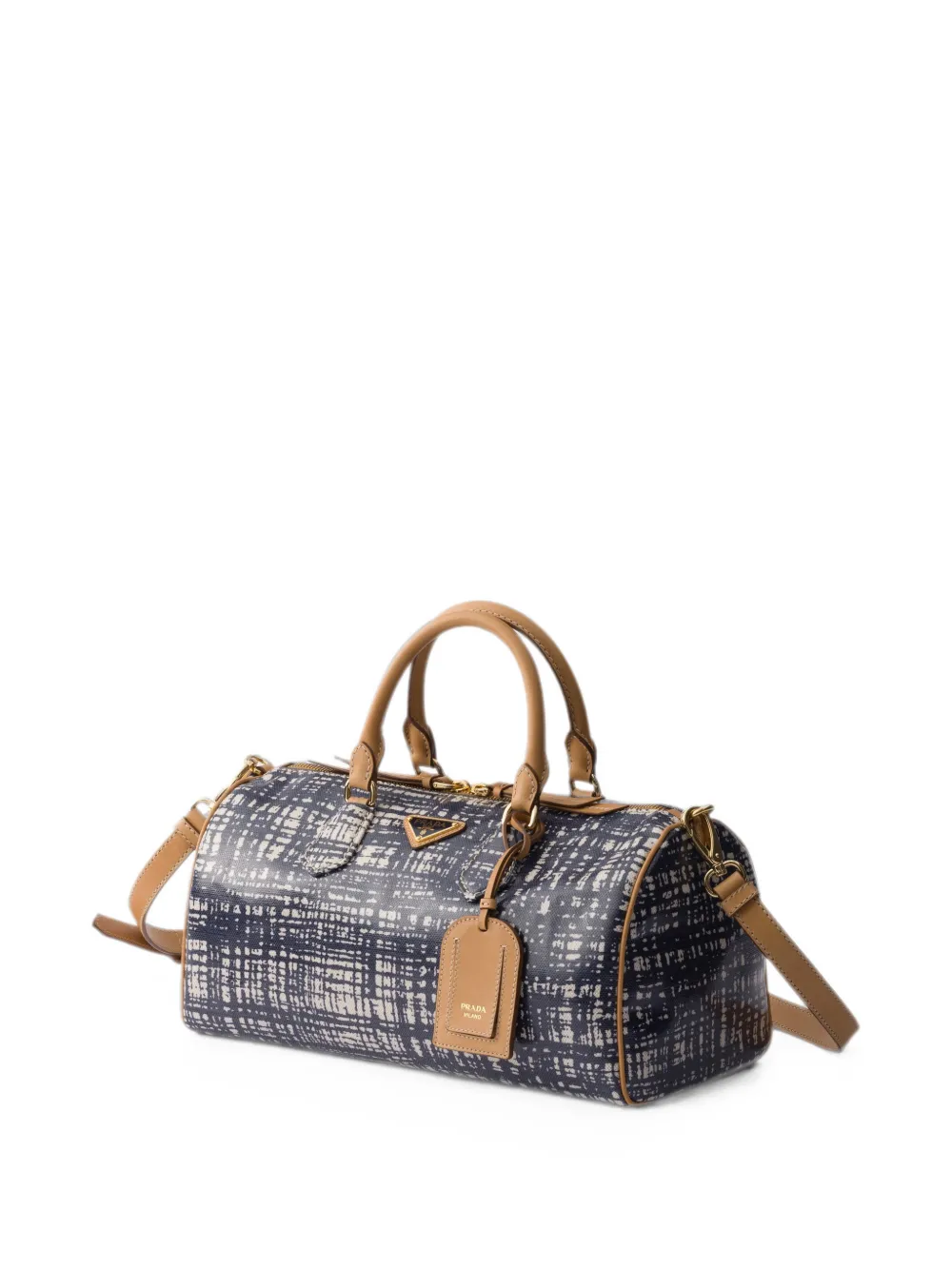 Prada Medium leren en linnenblend handtas Blauw