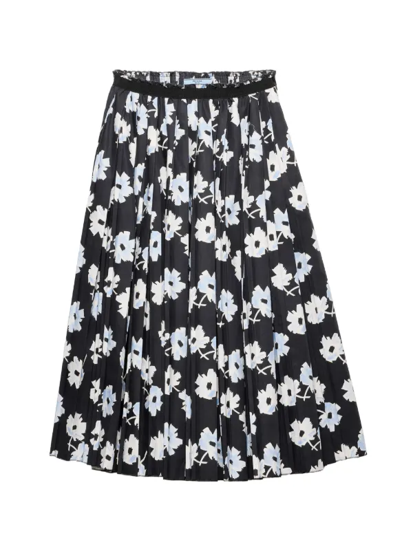 美品 PRADA プリント プリーツスカート Prada プリーツ ポプリンスカート | ブラック | FARFETCH JP