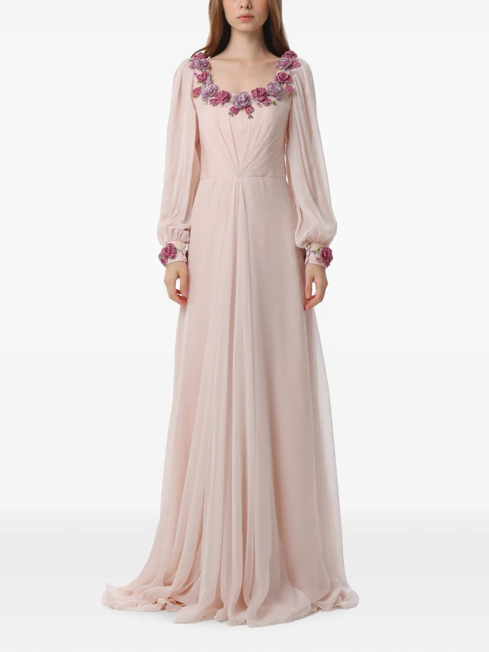 Dina Melwani floral-embellished silk maxi dress - Rosa