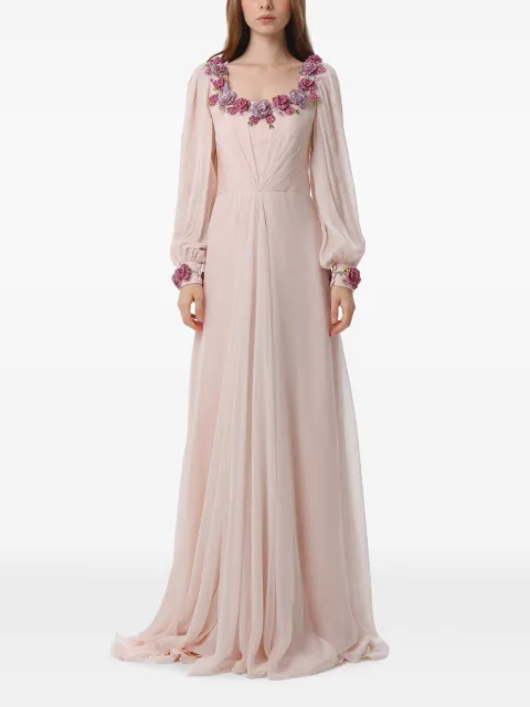 Dina Melwani floral-embellished silk maxi dress