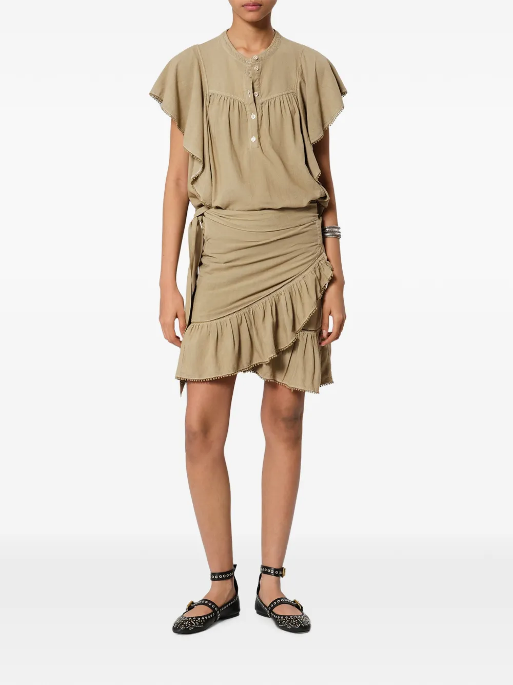 MARANT ÉTOILE Mempster Ruffled Wrap Mini Skirt in Neutrals, view 2