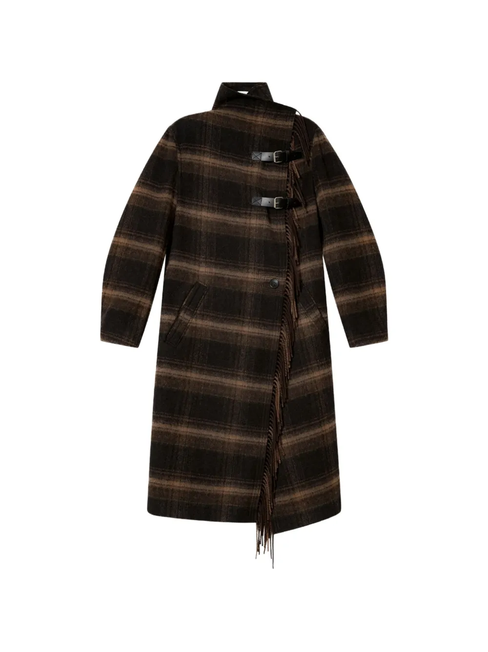 MARANT ÉTOILE Gihan fringed plaid coat - Brown