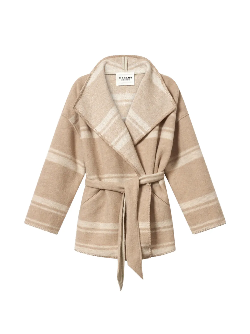 MARANT ÉTOILE Brea horizontal-stripe belted coat - Nude