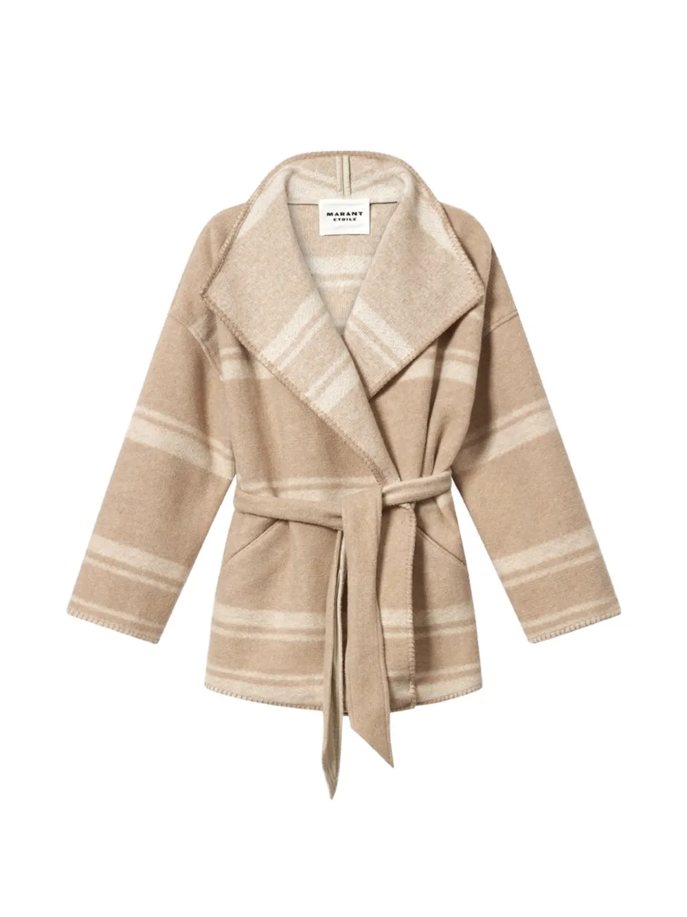 MARANT ÉTOILE Brea horizontal-stripe belted coat - Nude