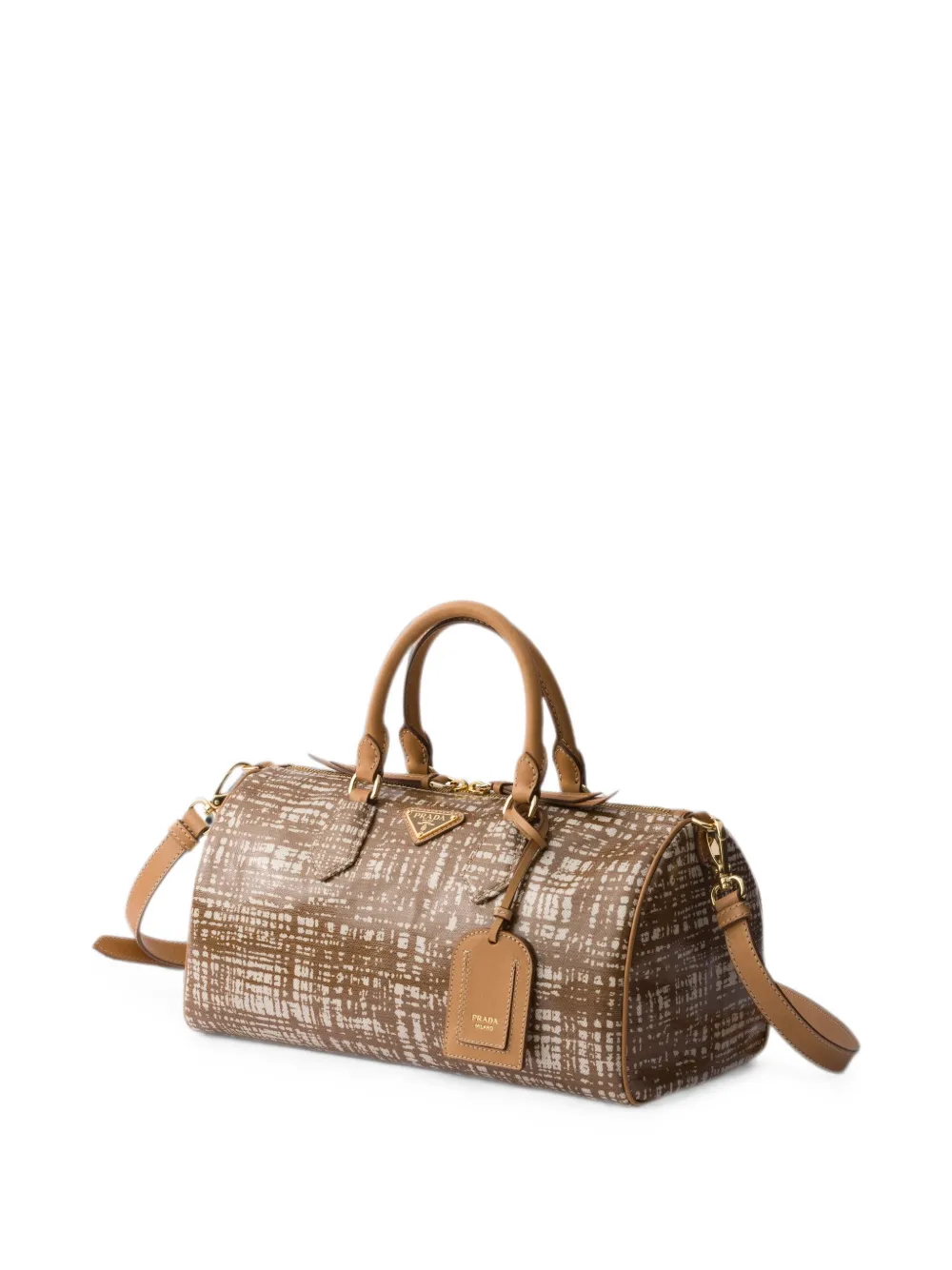 Prada Medium leren en linnenblend handtas Bruin