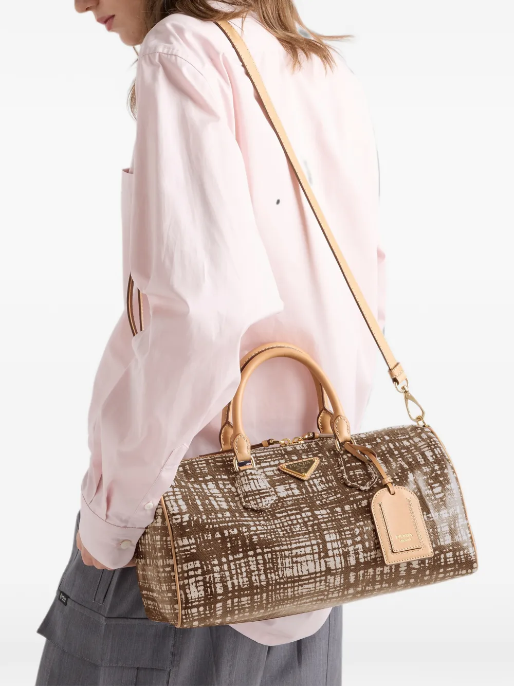Prada Medium leren en linnenblend handtas Bruin