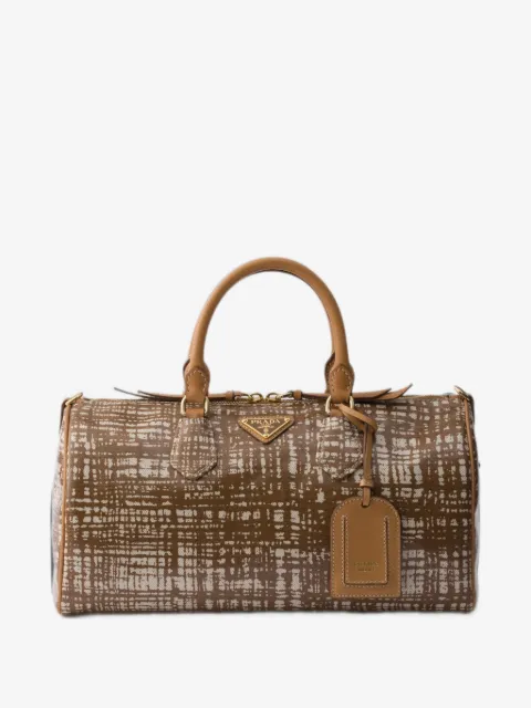 Prada medium linen blend and leather top-handle bag