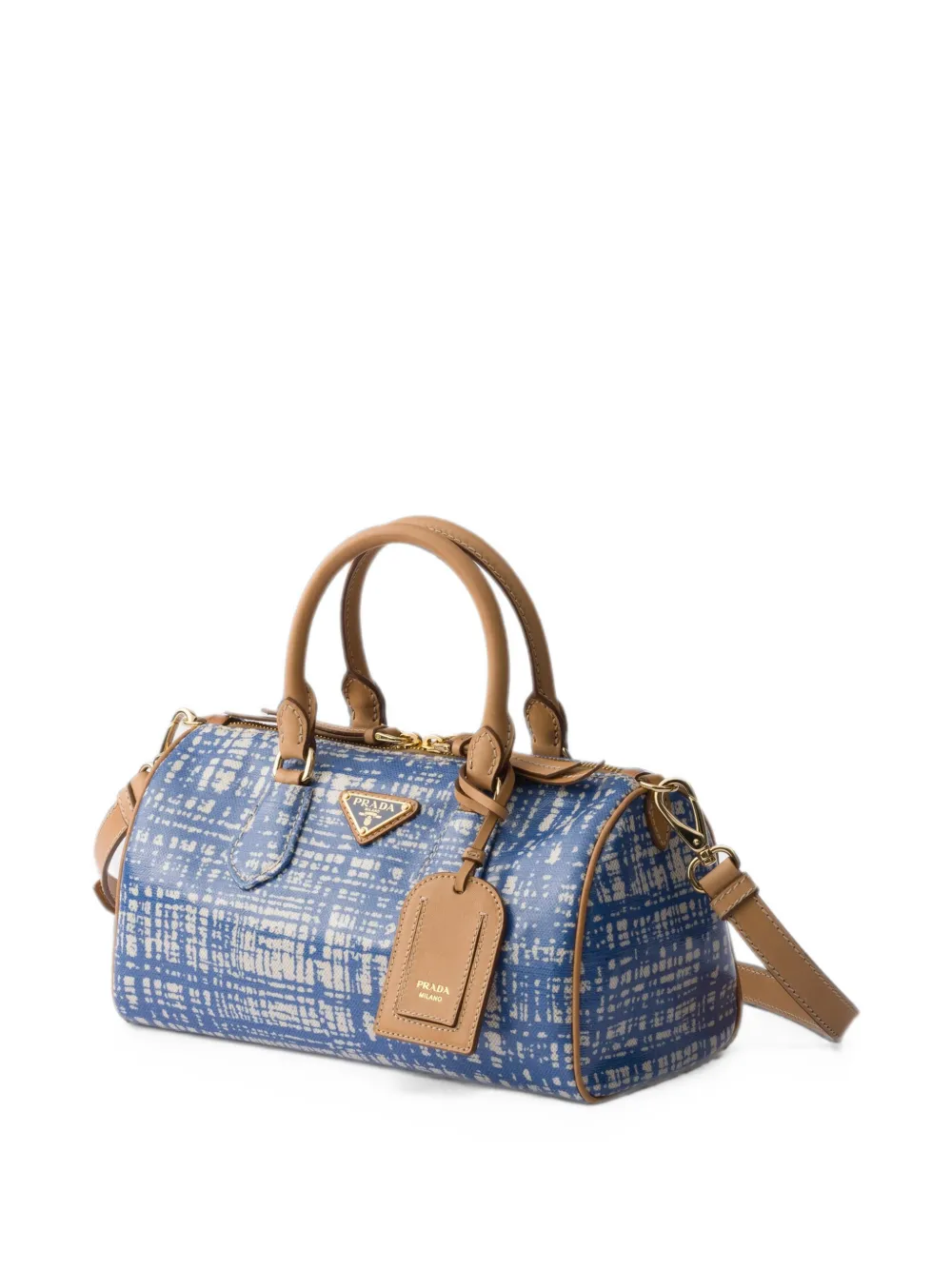 Prada Kleine leren en linnenblend handtas Blauw