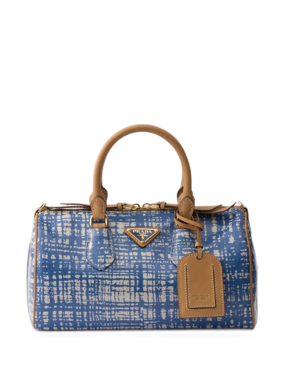 Prada small linen blend and leather top-handle bag - Blu