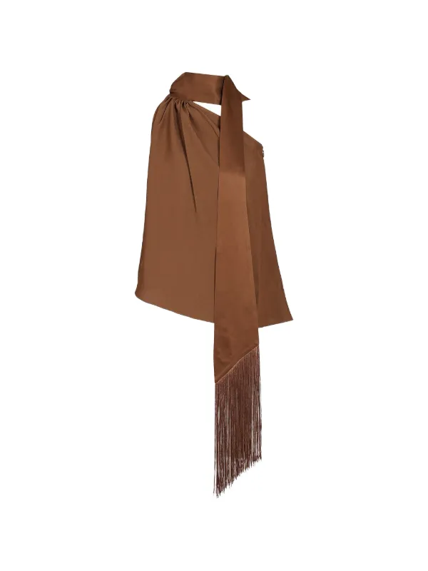 Taller Marmo Fringe-trim Astor Blouse in Brown