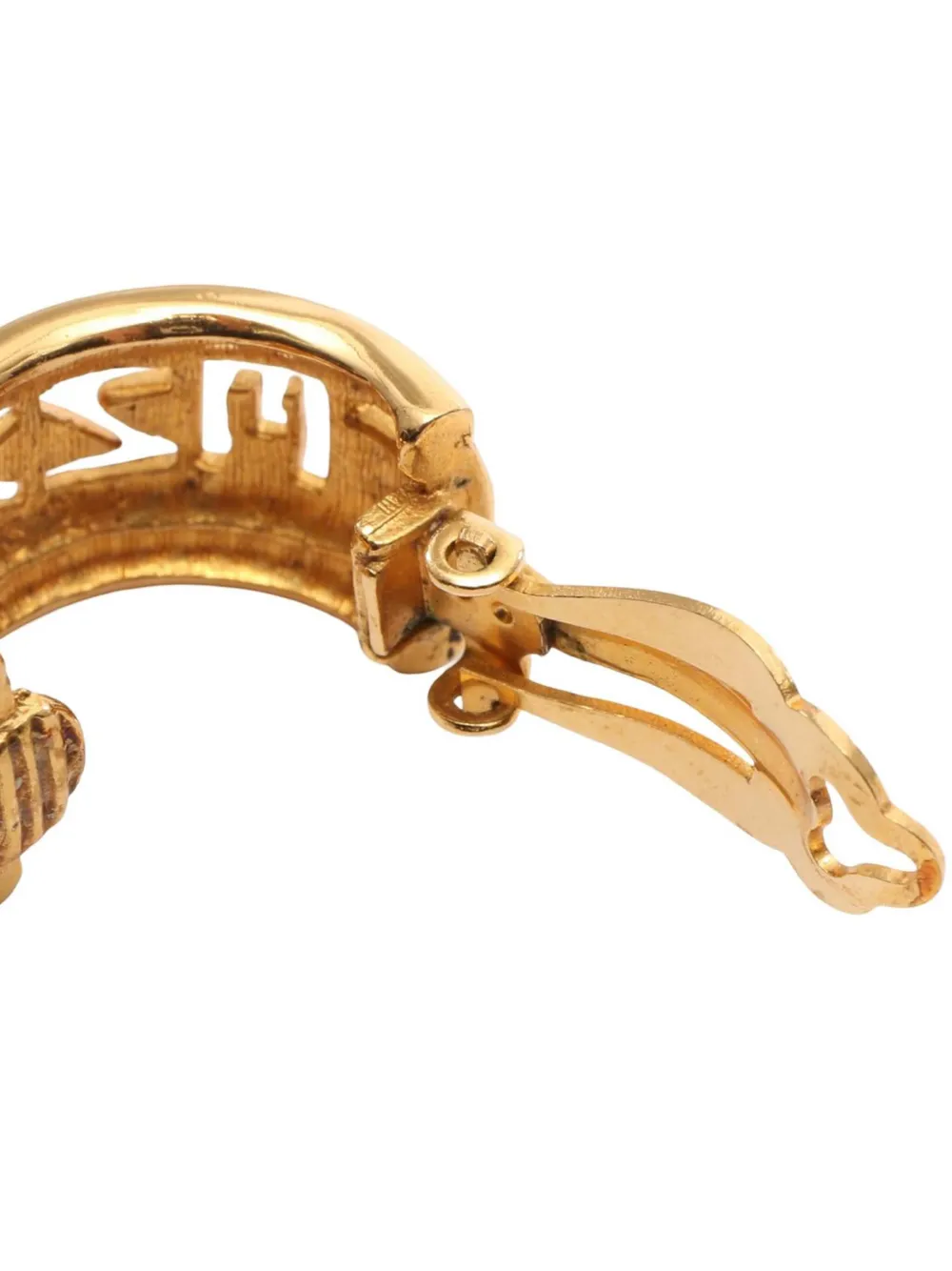  Chanel Pre-owned 20th Century Gold Plated Cut Out Logo Half Hoop Clip On Earrings Costume Earrings - Oro 