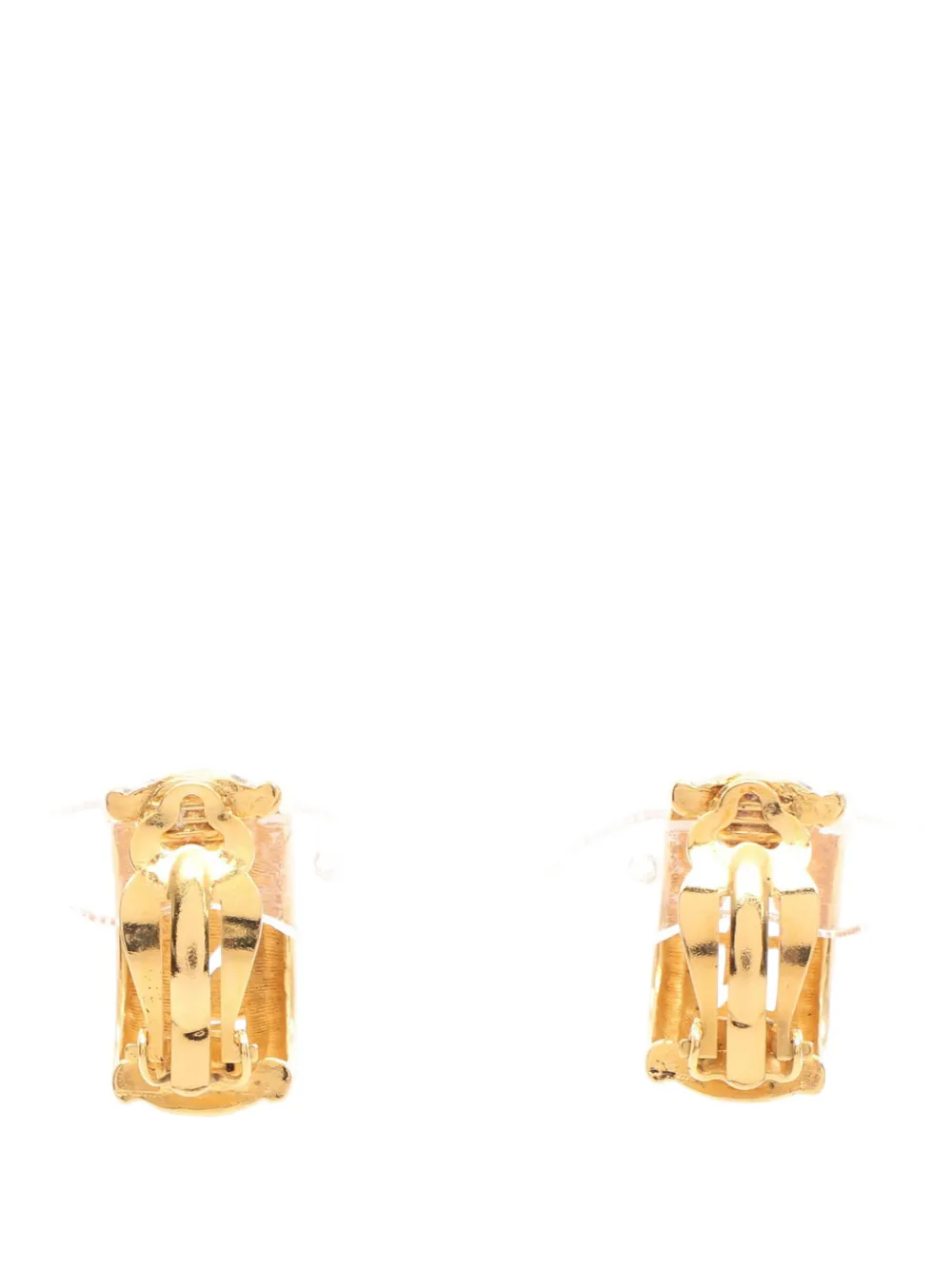  Chanel Pre-owned 20th Century Gold Plated Cut Out Logo Half Hoop Clip On Earrings Costume Earrings - Oro 
