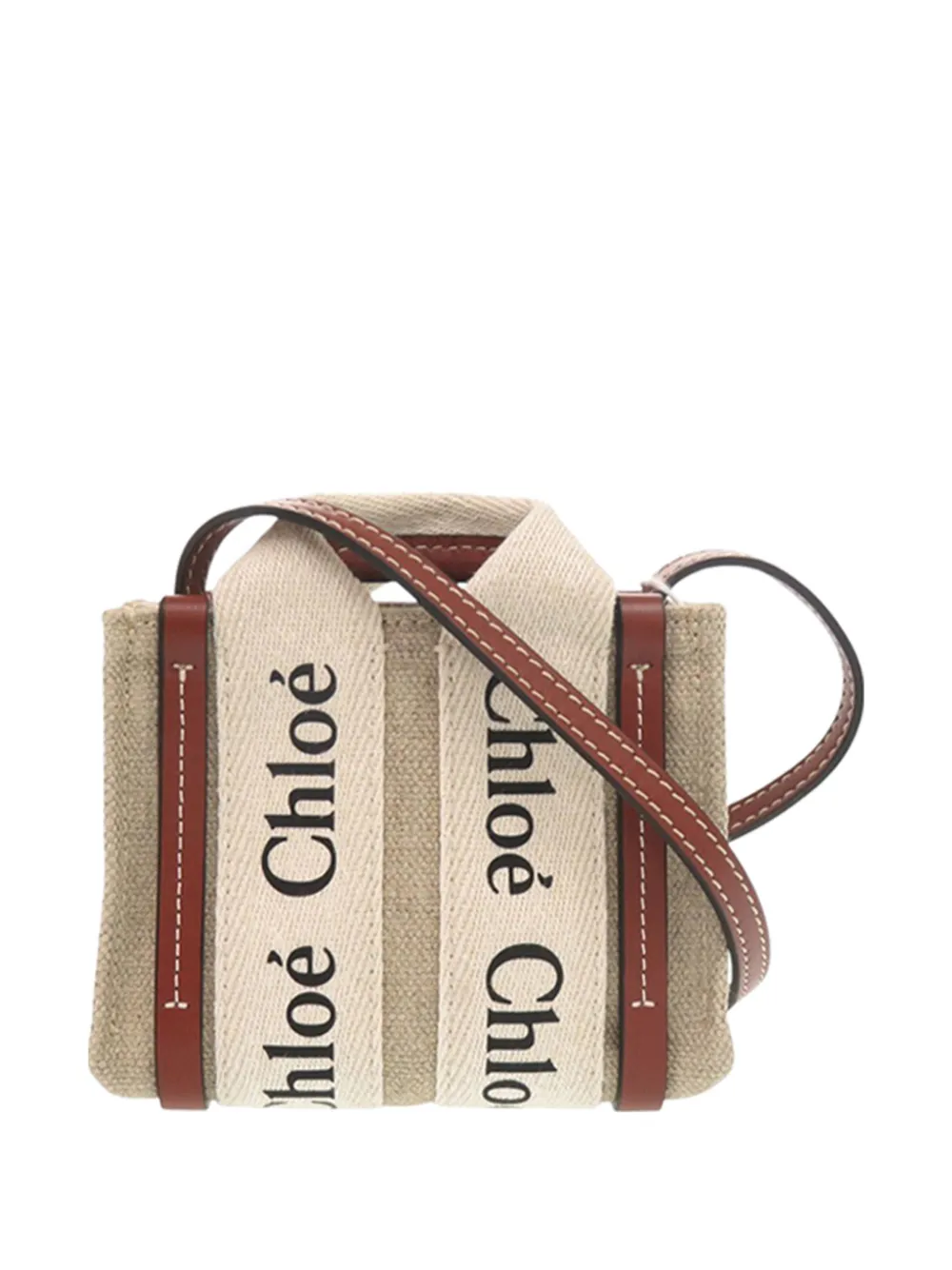 Chloé Pre-Owned 2021-2026 Nano Canvas Woody satchel - Toni neutri
