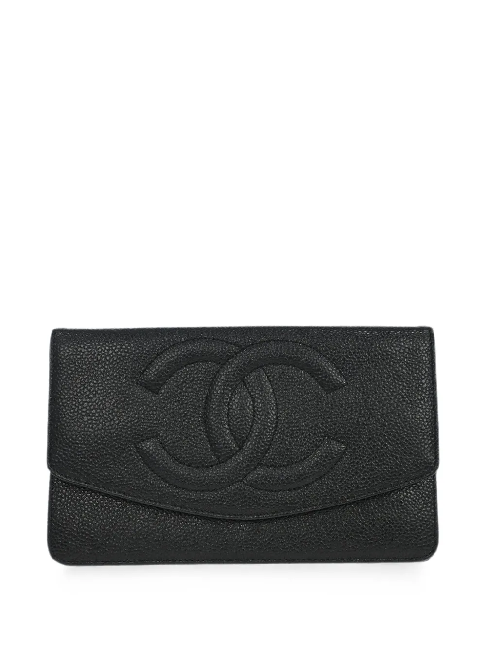 Pre-owned Chanel 1995 Cc Caviar Leather Long Wallet In Black