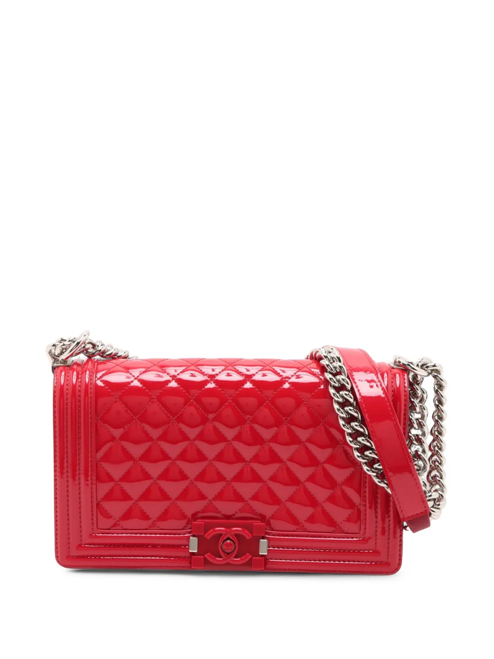 CHANEL Pre-Owned 2014-2015 Old Medium Quilted Patent Acrylic Boy Flap crossbody bag - Rosso